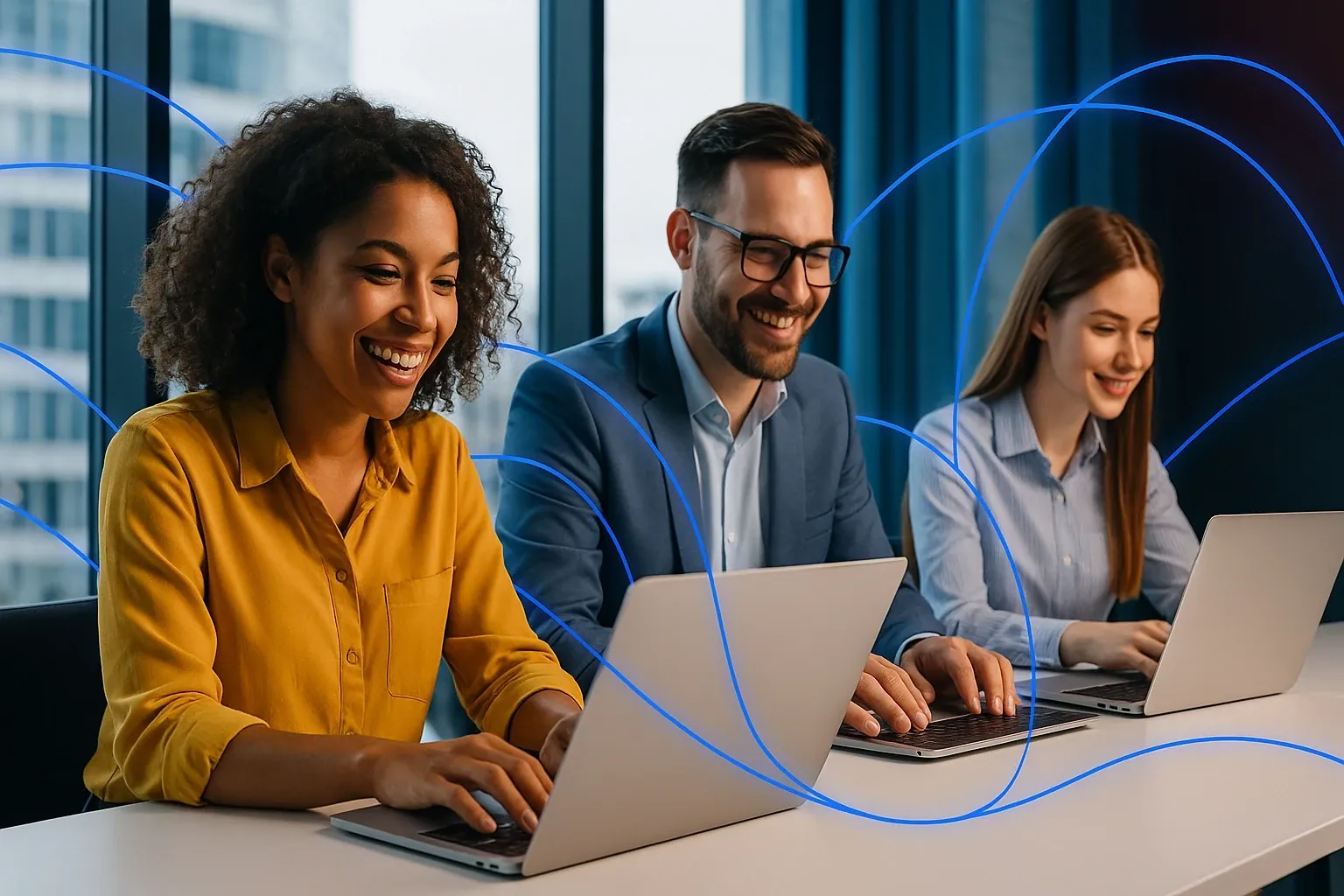 Equipo de una pyme trabajando conectado con Internet Negocios de TotalNet