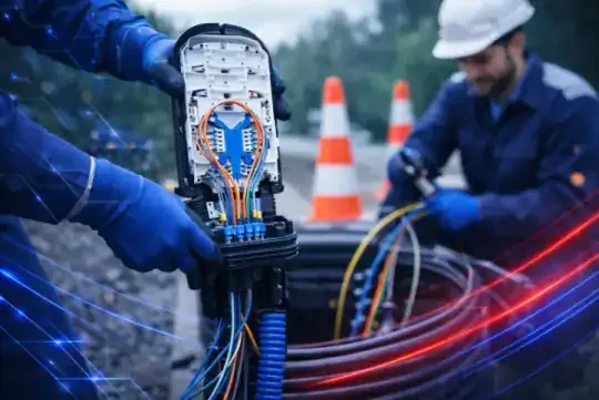 Técnicos de TotalNet instalando fibra óptica